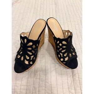 Charles David Black Suede Cutout Wedge Mules 8